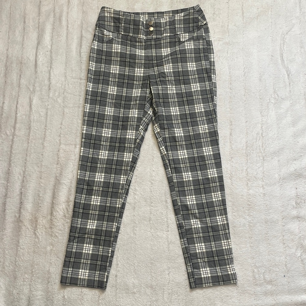 Cato Yellow & Gray Plaid Mid-rise Ankle Pull-on Dress Pants Size 8